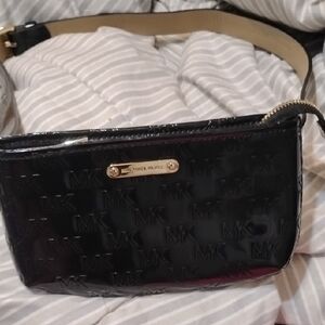 Michael Kors Black Patent Leather Belt Bag with Gold Hardware